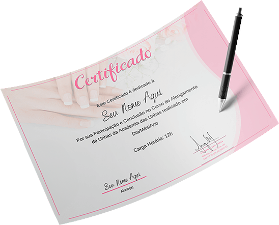 Modelo ilustrativo do certificado do curso Academia das Unhas