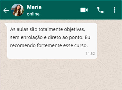 Mensagem de Maria elogiando aulas objetivas