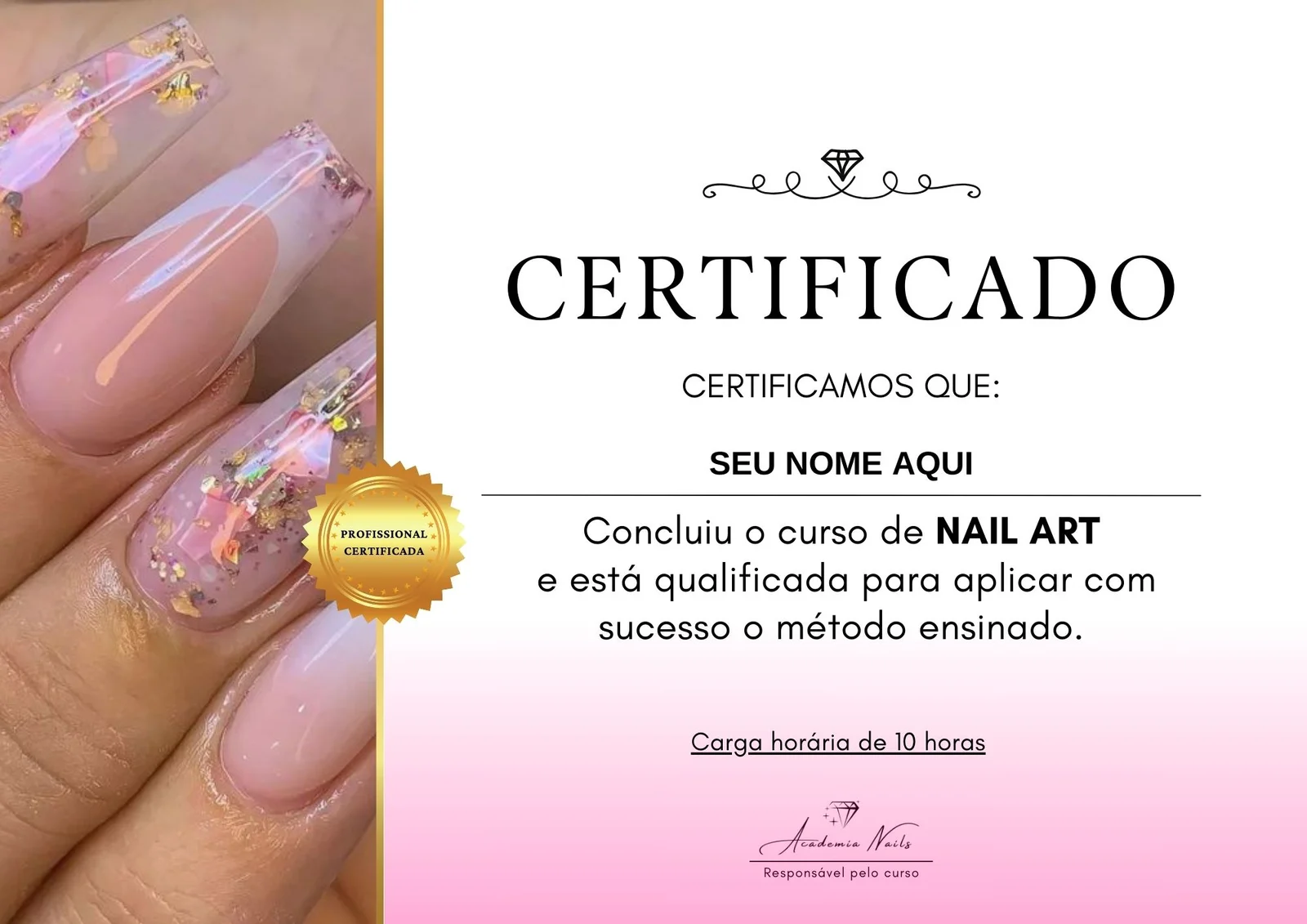 Modelo do certificado de Nail Art